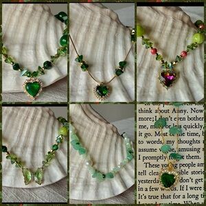 Green Heart shaped necklaces with natural stones